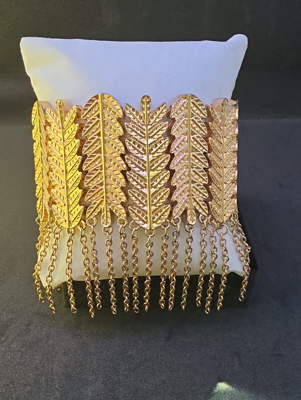 Adjustable Gold Leaf Fringe Statement Bracelet